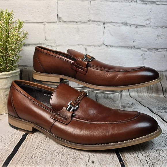STACY ADAMS DUVAL COGNAC BROWN SOFT LEATHER MOE TOE PENNY LOAFERS MENS 10.5 EUC - Picture 2 of 12